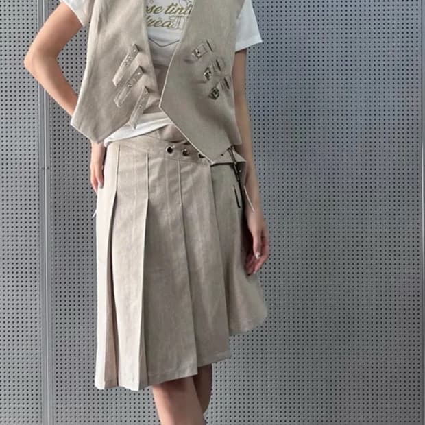 라티젠 버클 플리츠 셋업 베이지 (상 하의 세트)