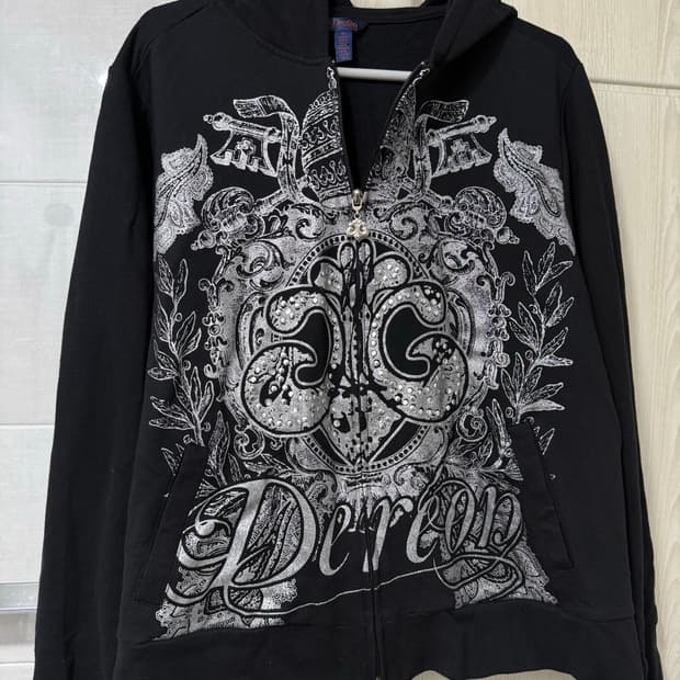 Dereon 프린팅 실버 큐빅디테일 후드집업