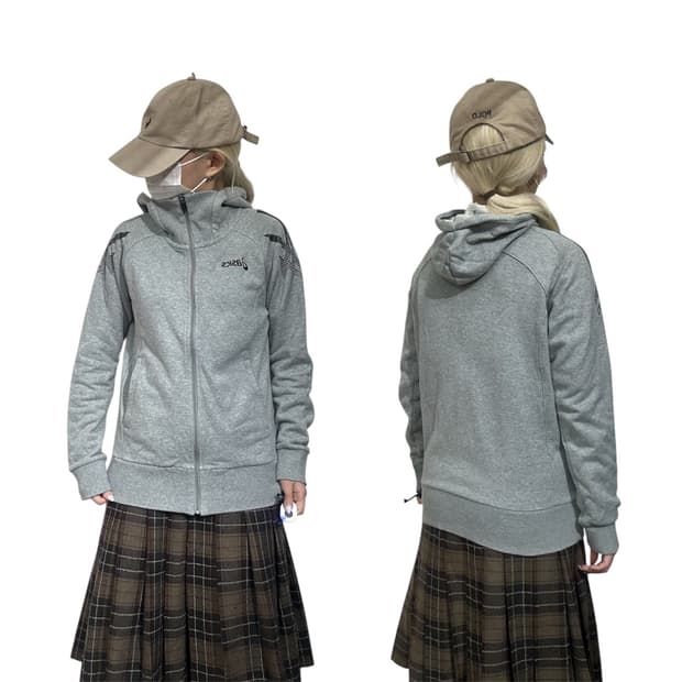 아식스 그레이 블랙 로고 후드집업 자켓