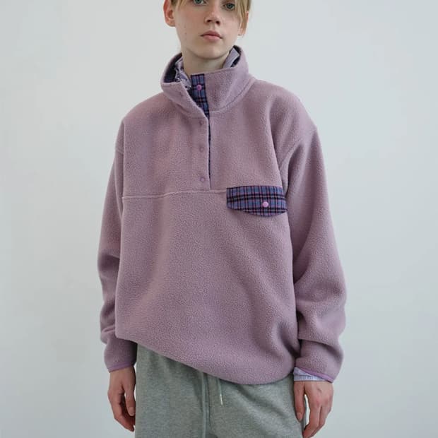 [새상품] 엔조블루스 레트로 스냅 플리스 아노락 라벤더