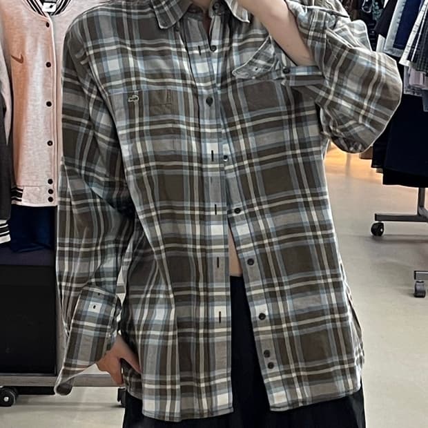 라코스테 브라운 소라 베이지 체크 셔츠