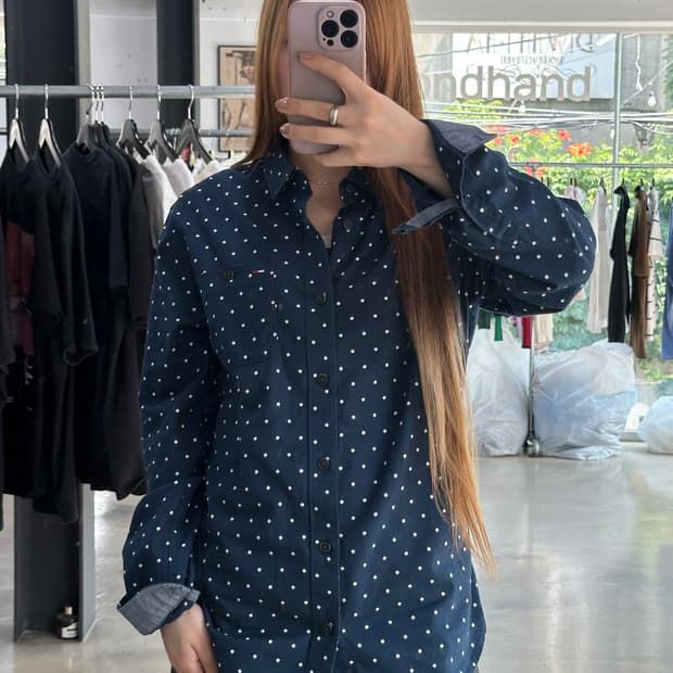 타미힐피거 도트 포켓 긴팔셔츠 네이비