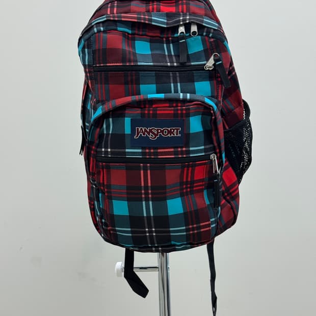 잔스포츠 레드 블루 체크 백팩