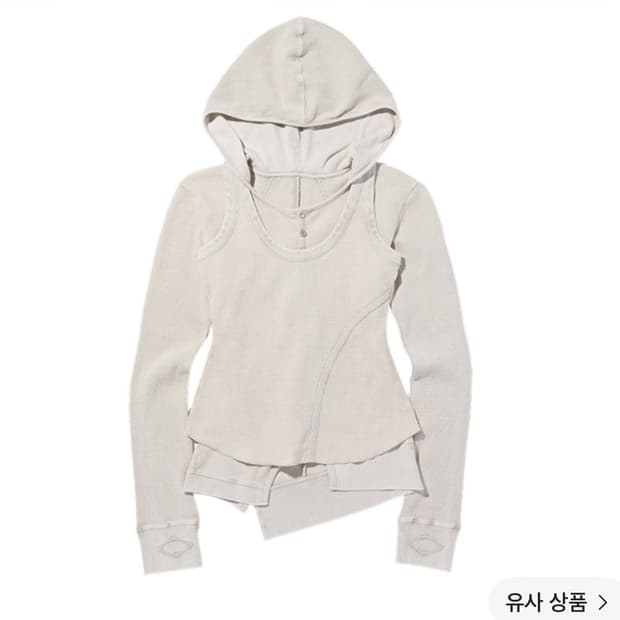 미스치프 레이어드 와플 후드 세트 블리치드 베이지 m