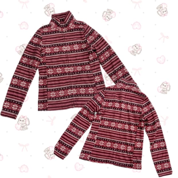 재팬 유니클로 노르틱 레드 패턴 후리스 플리스집업 겨울 그런지 에스닉