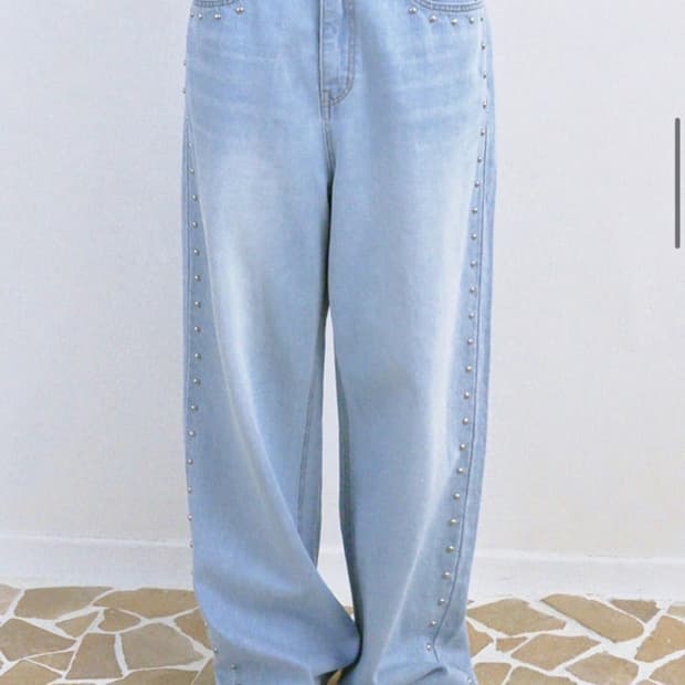 폴리수엠 ss studded washed pants light blue