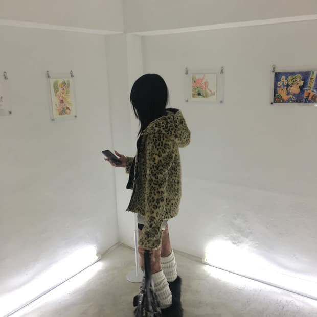 레오파드 퍼 후드 자켓