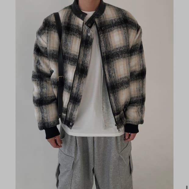 뉴치프시크 울 체크 바이커 자켓
