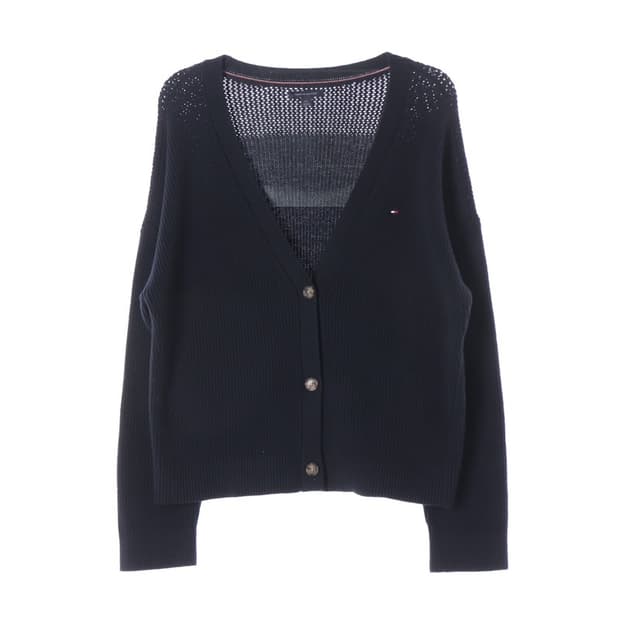 타미힐피거 자수 로고 브이넥 가디건 네이비 L