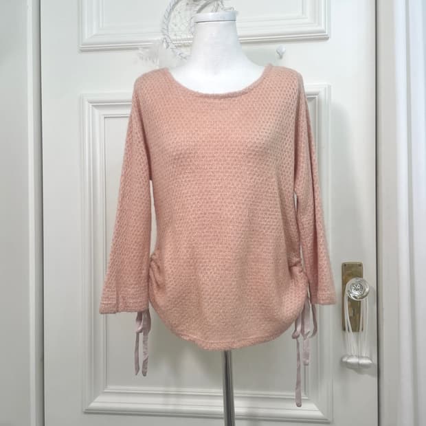 coral side lace-up basic knit top