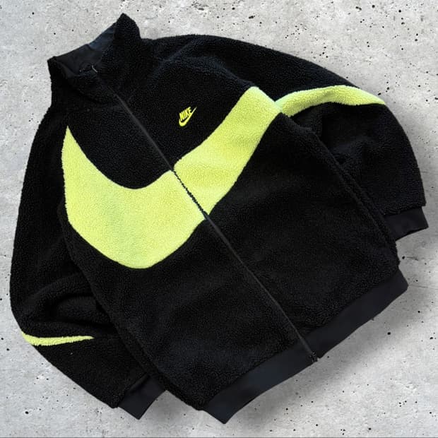 [XL] 나이키 블랙 형광 빅스우시 뽀글이 플리스 자켓 D379