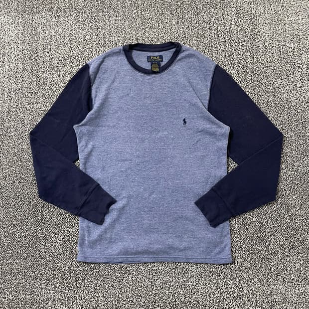 빈티지9. 폴로랄프로렌 와플 투톤 롱슬리브 긴팔 티셔츠 블루