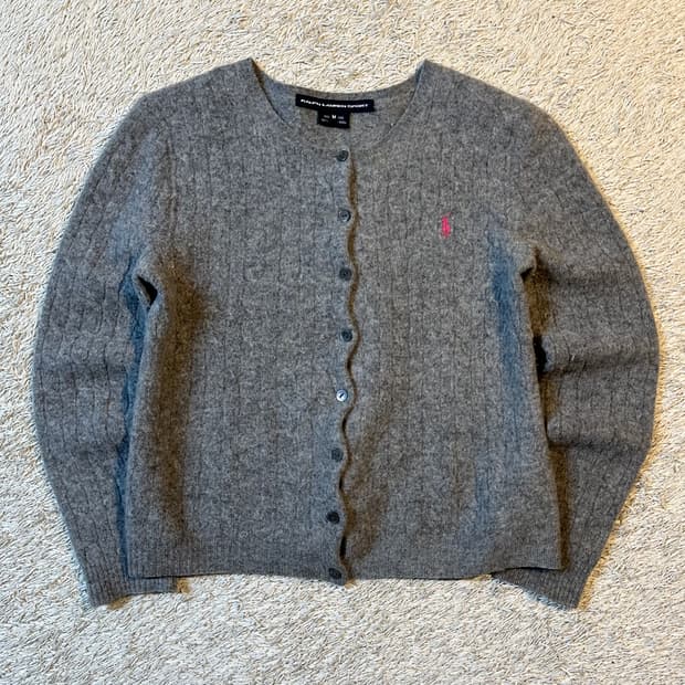 폴로 스포츠 핑크포니 케이블 램스울 꽈배기 가디건 차콜