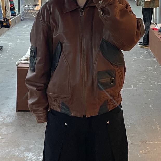 빈티지 배색 패치 양가죽 자켓 H1592