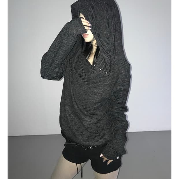 디에어타운 viscose hoodie dark grey