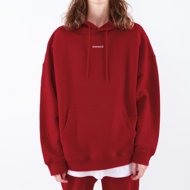 (M) 슬로우애시드 시그니처 로고 드롭숄더 오버핏 후드티셔츠