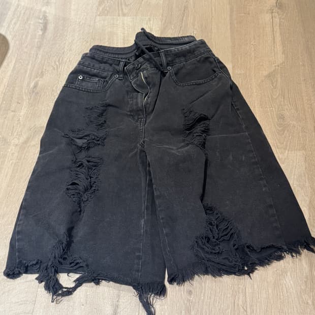 juun.j 더블 웨이스트 디스트로이드 진