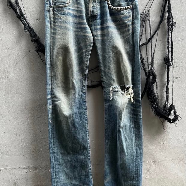 00s buffalo bobs 더티 워싱 크랙 스터드 데님팬츠