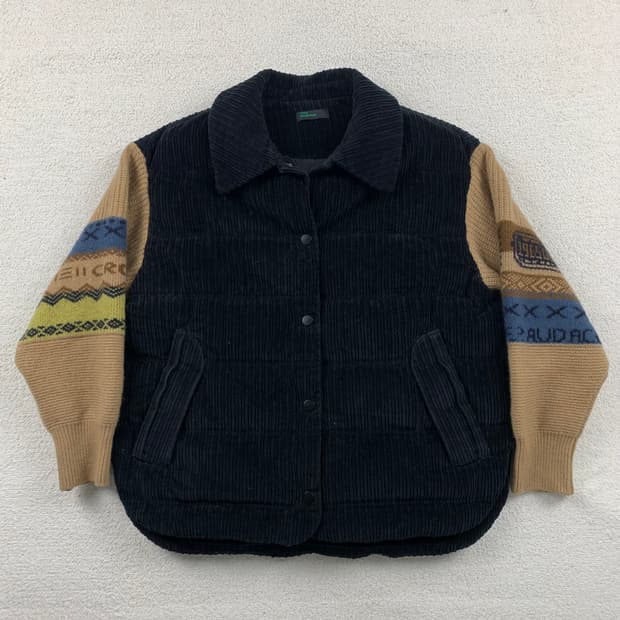 베네통 니트 소매 코듀로이 구스다운 패딩 자켓