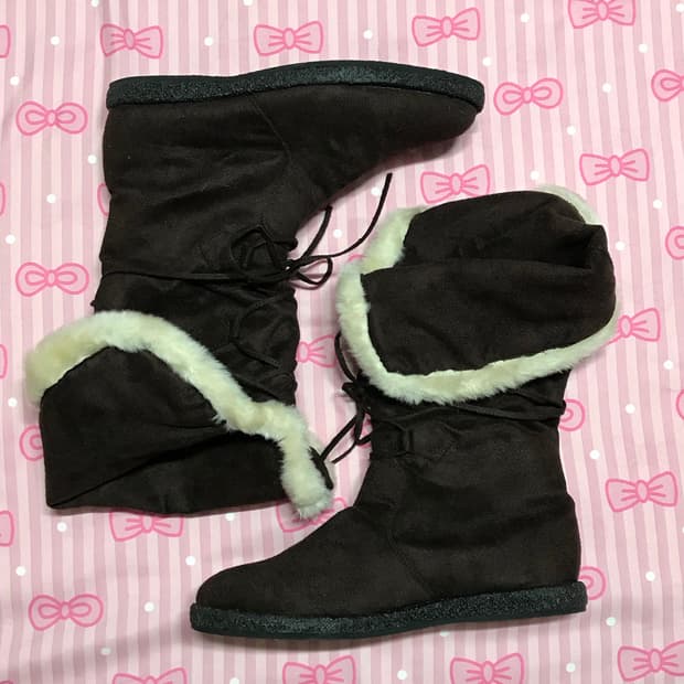 초코브라운 폼폼 부츠 모리신발 라떼갸루신발 갸루
