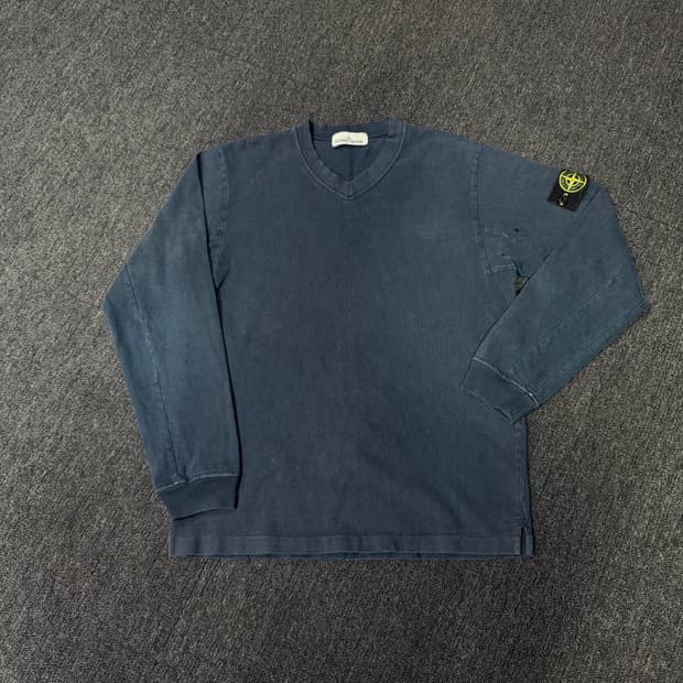 스톤아일랜드 네이비 브이넥 롱슬리브