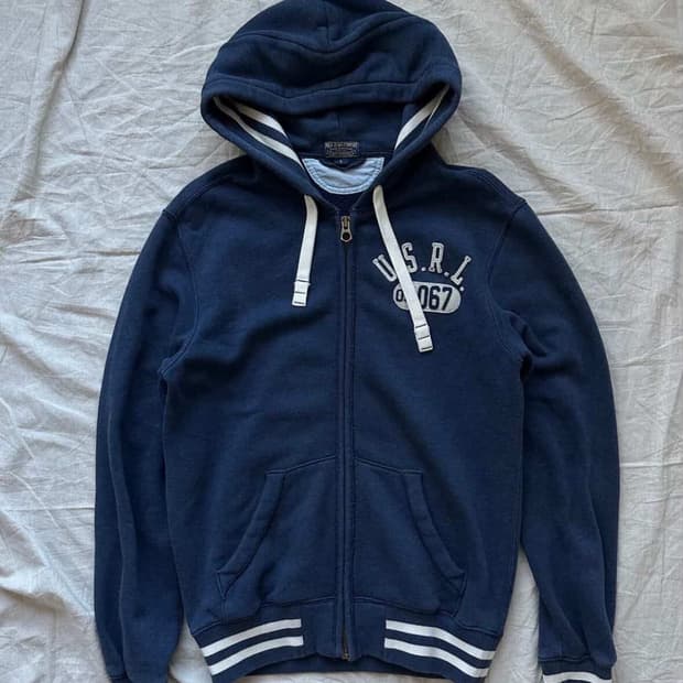 폴로 진스 컴퍼니 자수 로고 블루 후드집업