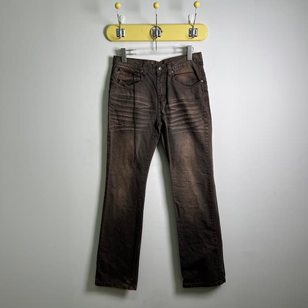 REGIEVO 레지에보 브라운 워싱 체인 데님 팬츠 31