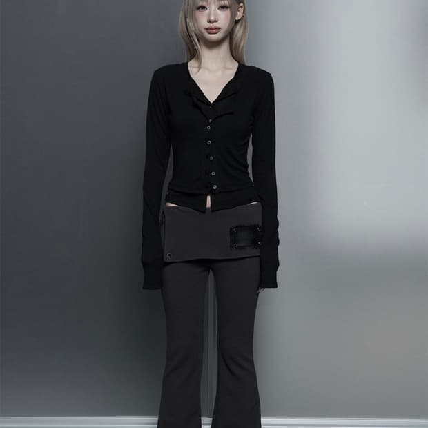 에트오소메 Lace-Up Side Slit Bootcut Pants