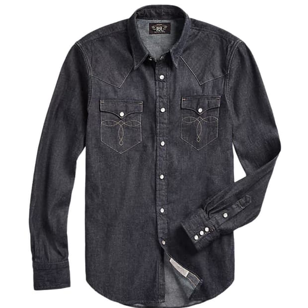 RRL 웨스턴 데님 린스드 블랙 데님 셔츠 M