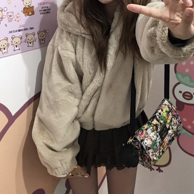 퍼 크롭 자켓 아우터 갸루