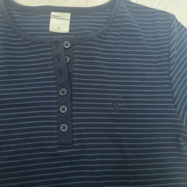 TCM stripe round henley neck T (navy)