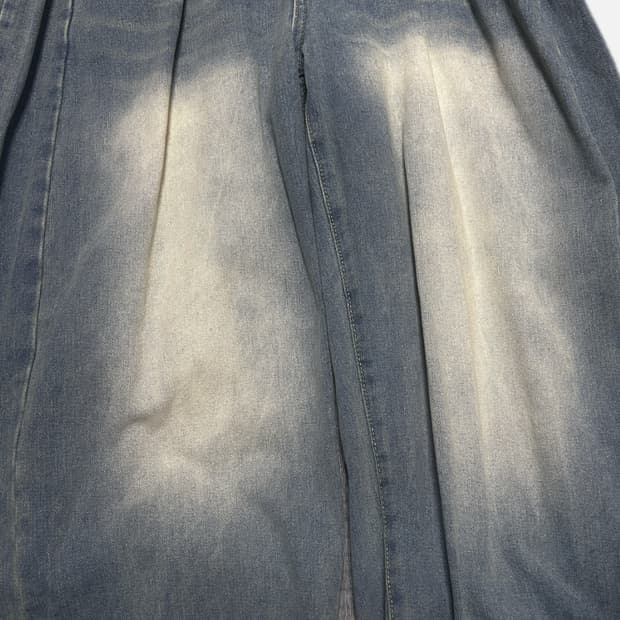 사이드 핀턱 와이드 청바지 연청