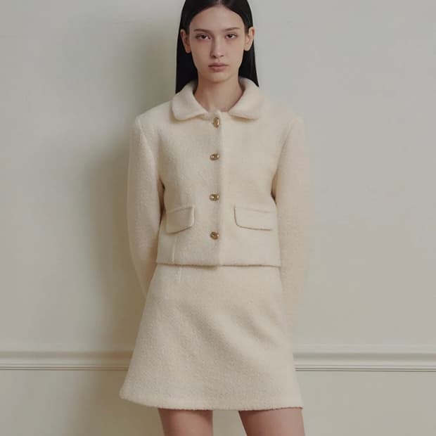 마롯 쁘띠 카라 울 트위드 자켓_크림 크림 / M