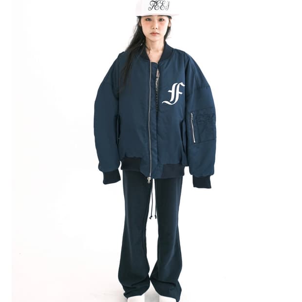 샵페어리 patch bomber padded jacket (navy)