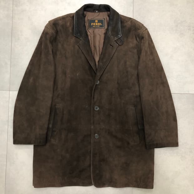 펜디 빈티지 이태리 스웨이드 레더 가죽 코트 자켓 50