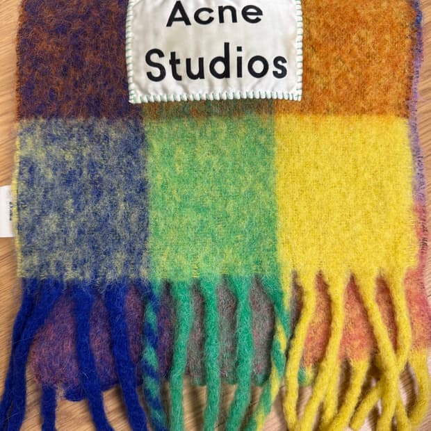 아크네 스튜디오 멀티 체크 머플러 블루 오렌지 그린