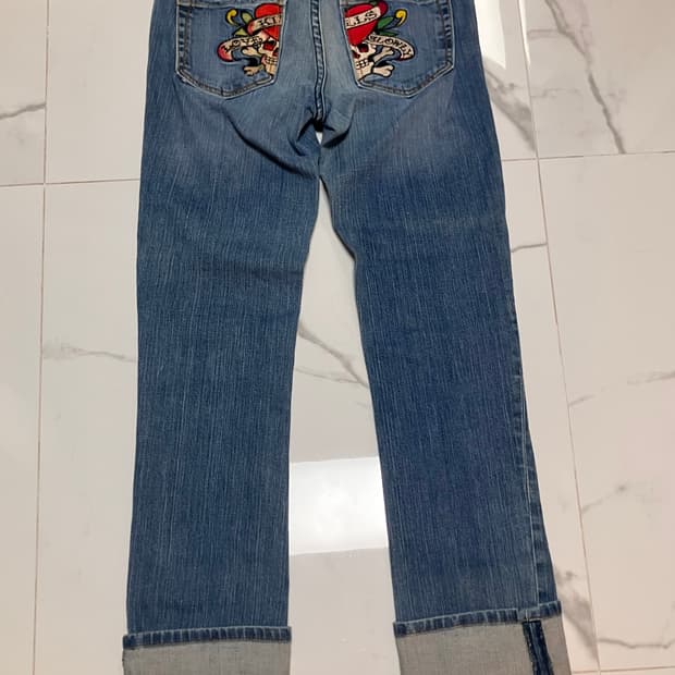 에드하디 Y2K 스트레이트 미디움워시 청바지 로우라이즈 Ed Hardy