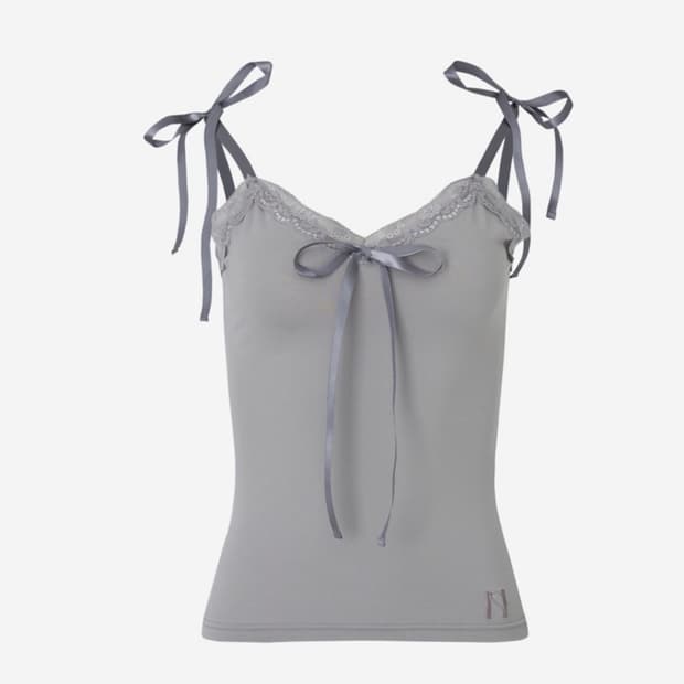 뉴얼린 리본레이스슬리브리스탑 그레이 판매해요