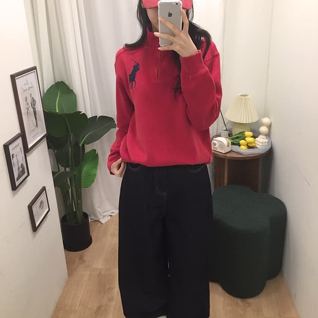 여성 폴로 빅포니 스웻 반집업 100