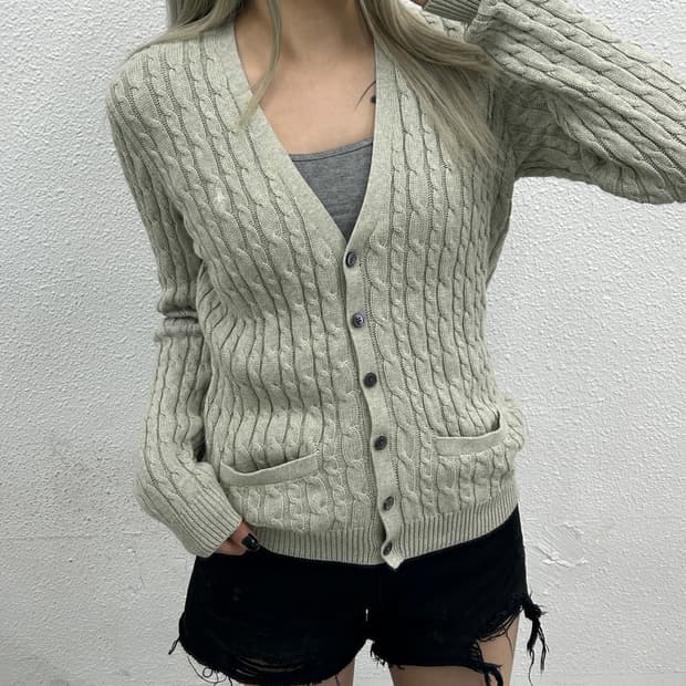 폴로 랄프로렌 화이트포니 멜란지 꽈배기 가디건 L