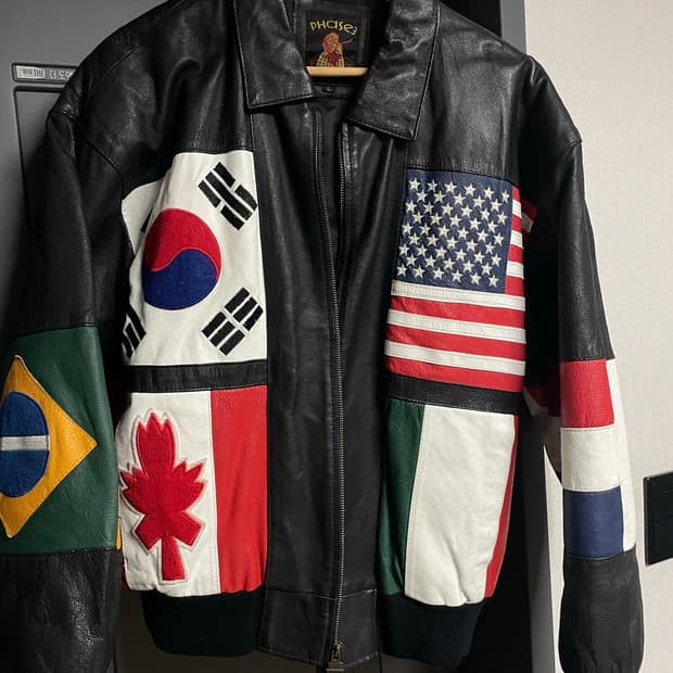 Phase3 국기 패치 가죽 자켓 블랙 (L 100-105 추천)