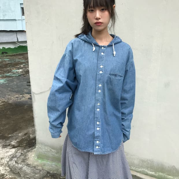 Spirit House Vintage 데님 후드 셔츠