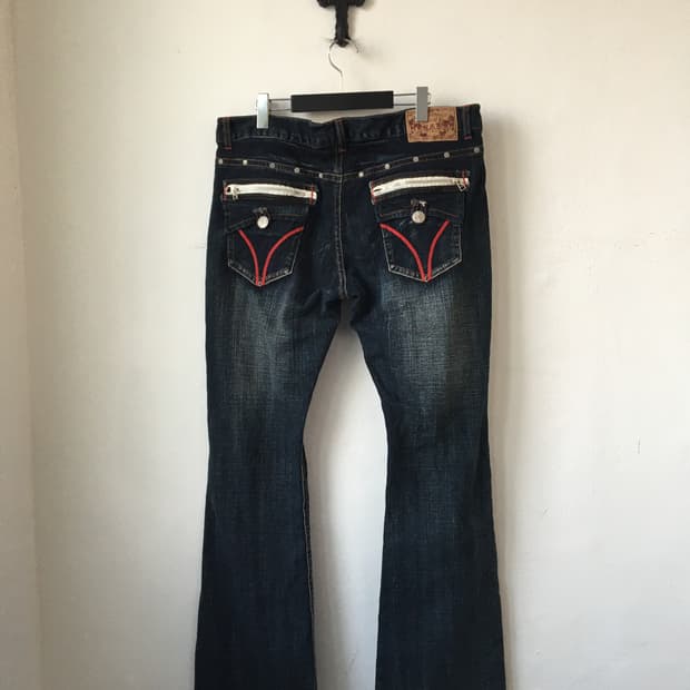 Back pocket point denim pants