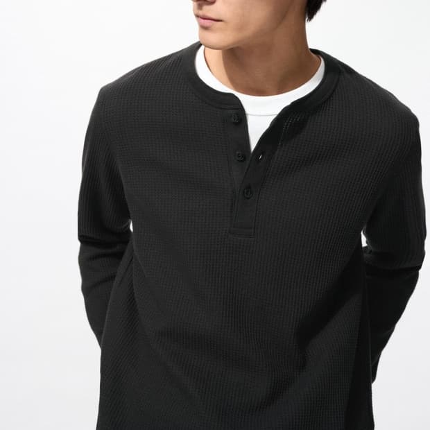 [XL] 유니클로 와플 헨리넥 블랙