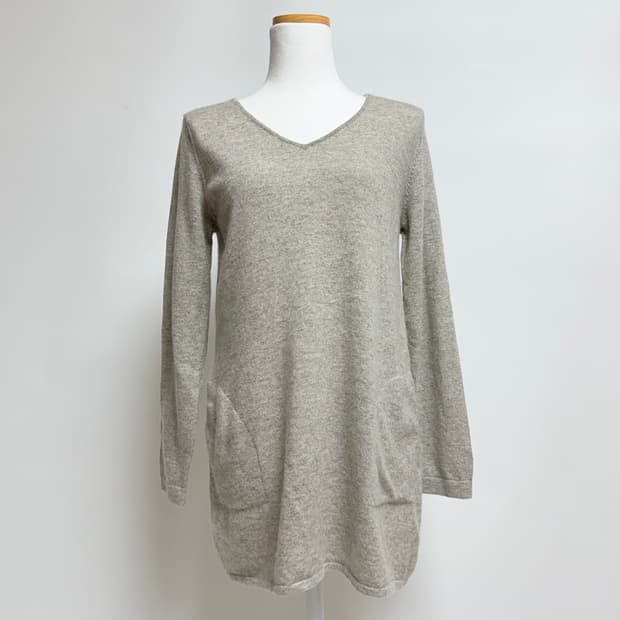 [캐시미어 100%] 그레이 브이넥 포켓 롱 니트 M