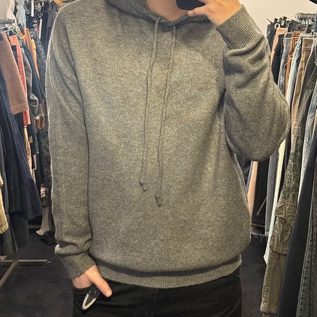 자라 후드 니트 그레이 회색 오버핏 후디 울 M 95 미니멀 스웨터 끈