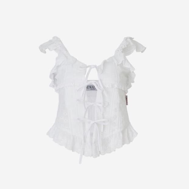 새상품 뉴얼린 엔젤 레이스 슬리브리스 블라우스 화이트 S