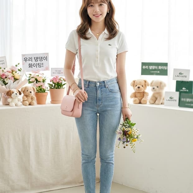 LACOSTE 라코스테 우먼 화이트 5버튼 반팔 카라티