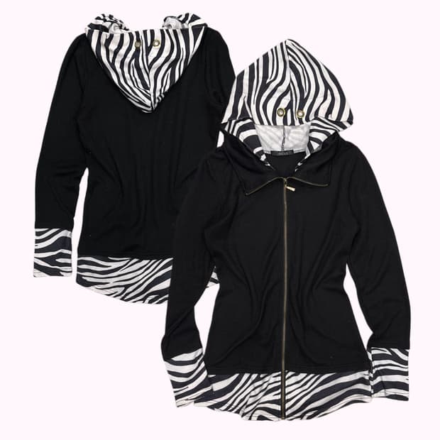 zebra layered knit hood zip-up