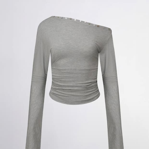 스컬프터 shell button sleeve top 멜란지그레이